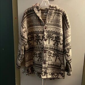 Vintage LEMA PRODUCTIONS 100% wool handmade hooded Ecuadorian jacket Aztec